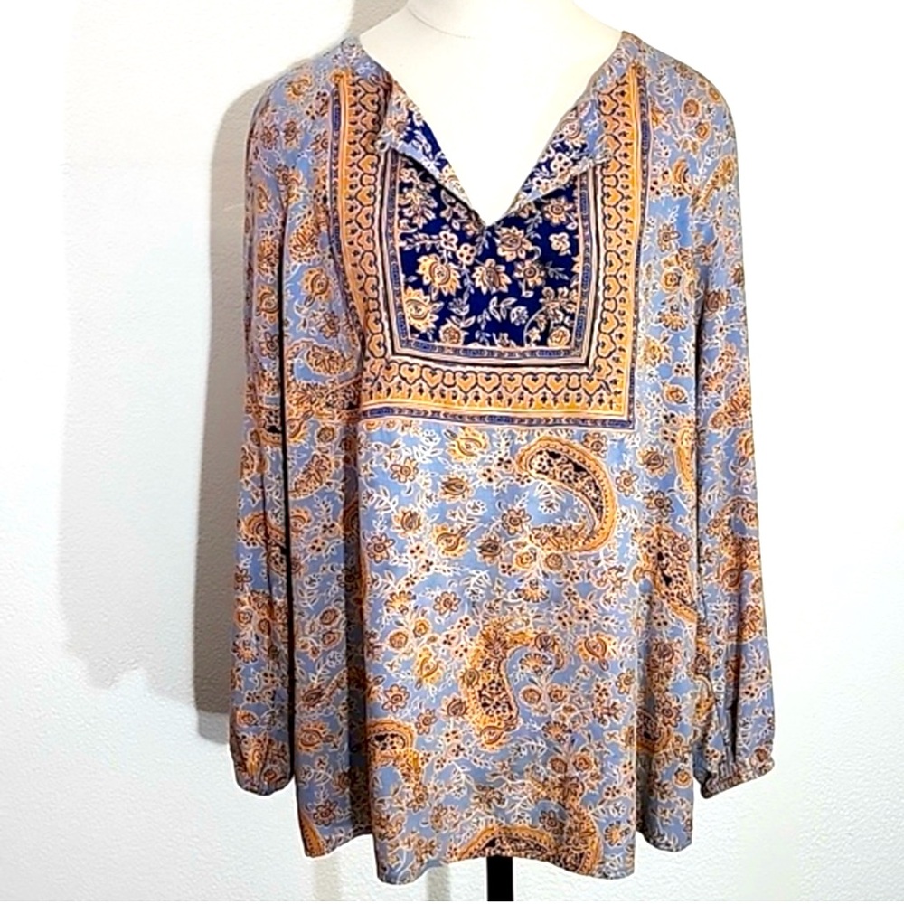 J. Jill Floral Paisley Blouse Wearever Collection BOHO Aesthetic women size L